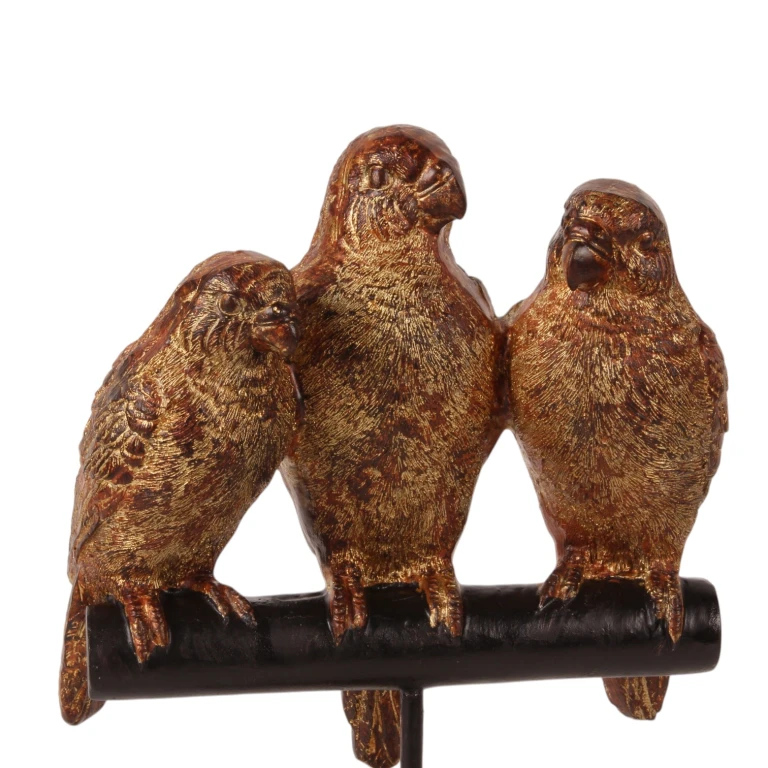 Papegaaienbeeld op voet - goud - 33 cm