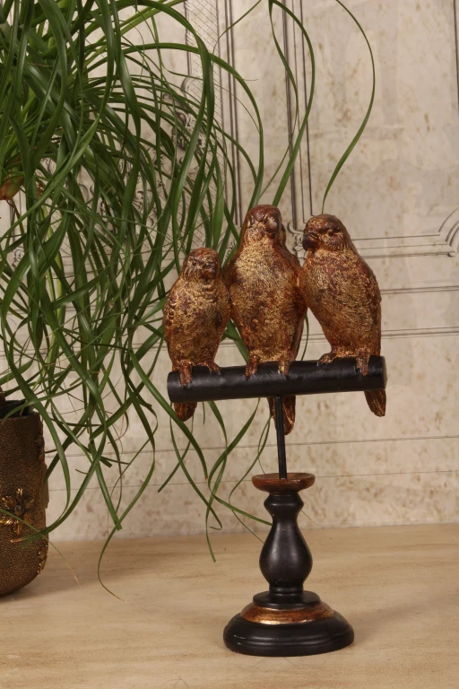 Papegaaienbeeld op voet - goud - 33 cm