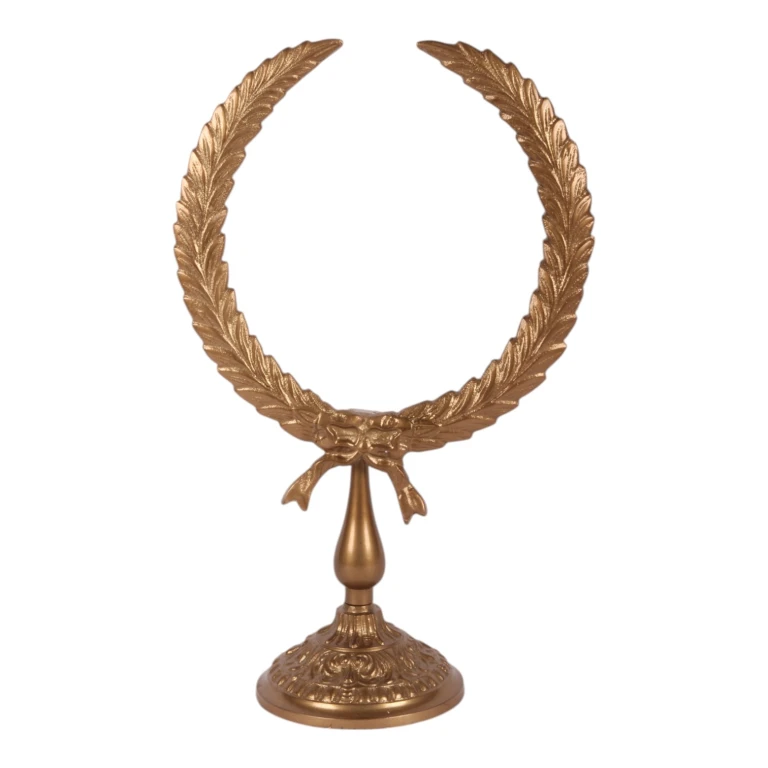 Lauwerkrans op voet - goud - 38 cm - aluminium