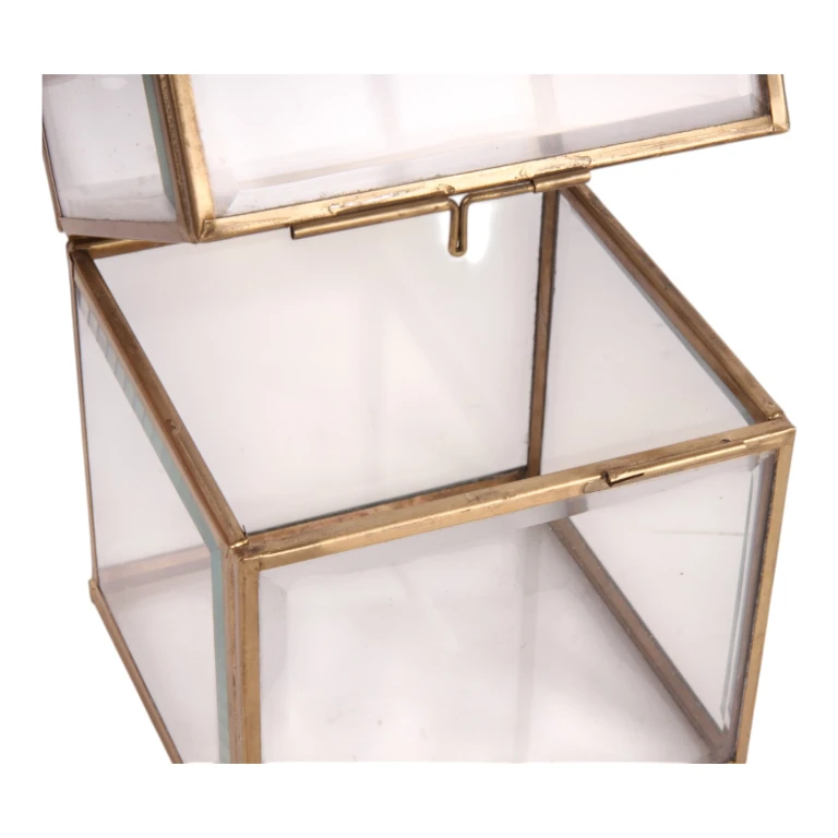 Sieradendoos 10x10x13 cm - goud - messing en glas