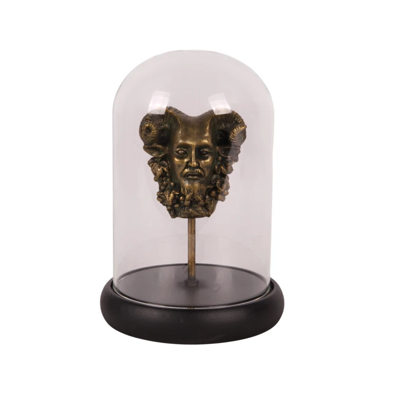 Bacchus-beeldje met glazen stolp - goud - 23 cm - kunsthars
