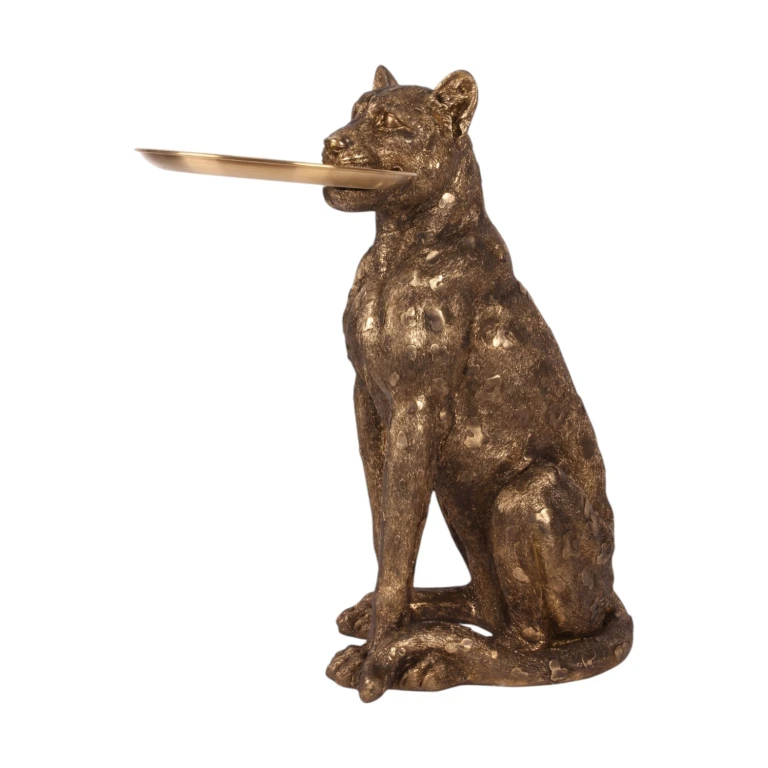 Luipaard met dienblad - goud - 62 cm