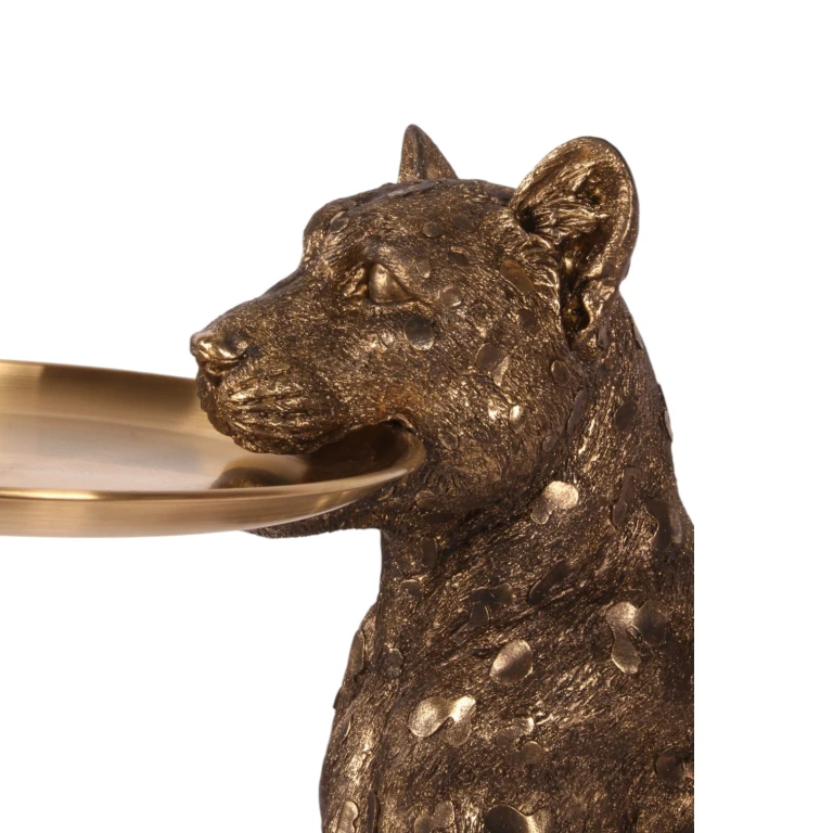 Luipaard met dienblad - goud - 62 cm