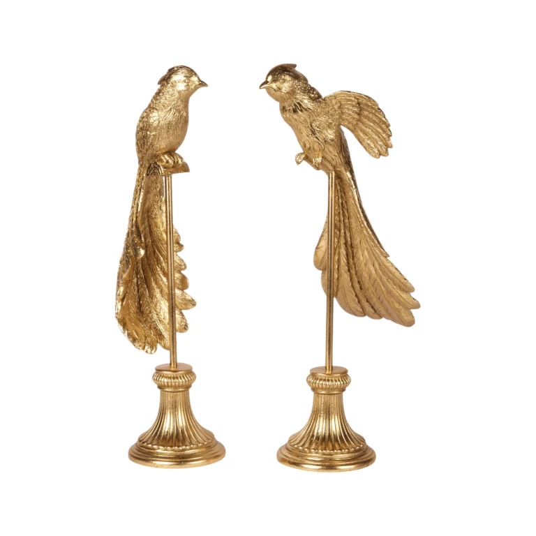 Vogelbeeld op standaard - goud - 49 cm