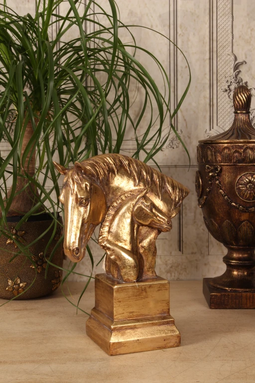 Beeld paardenhoofden - goud - 30 cm