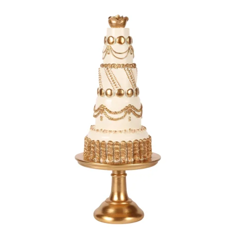 Decoratietaart - wit/creme met goud - 47 cm - kunsthars