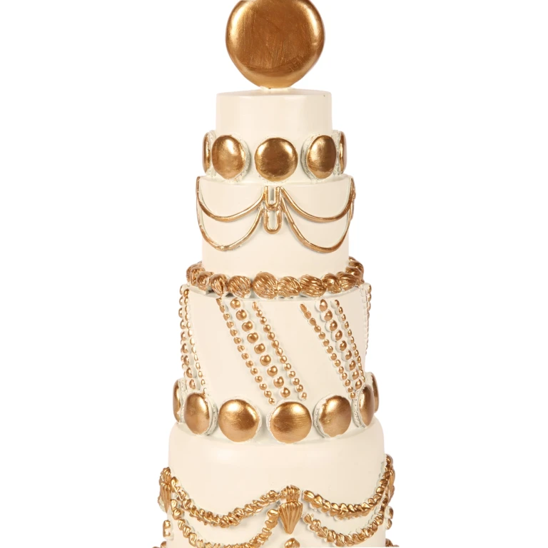 Decoratietaart - wit/crème met goud - 33,5 cm - kunsthars