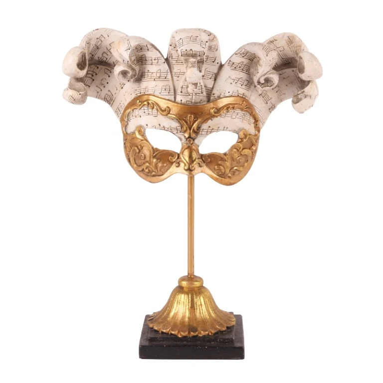 Decoratiemasker op voet - goud - 28 cm - kunsthars