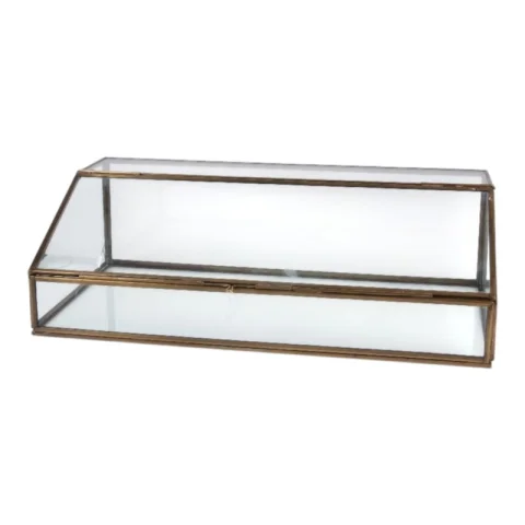 Opbergdoos rechthoekig - 15 cm - goud - messing en glas