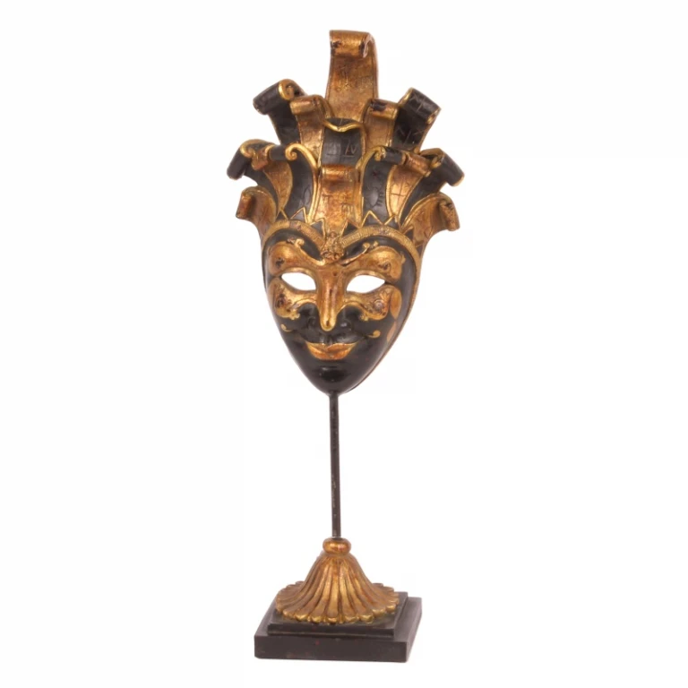 Decoratiemasker op voet - zwart/goud - 28 cm - kunsthars