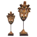 Decoratiemasker op voet - zwart/goud - 28 cm - kunsthars
