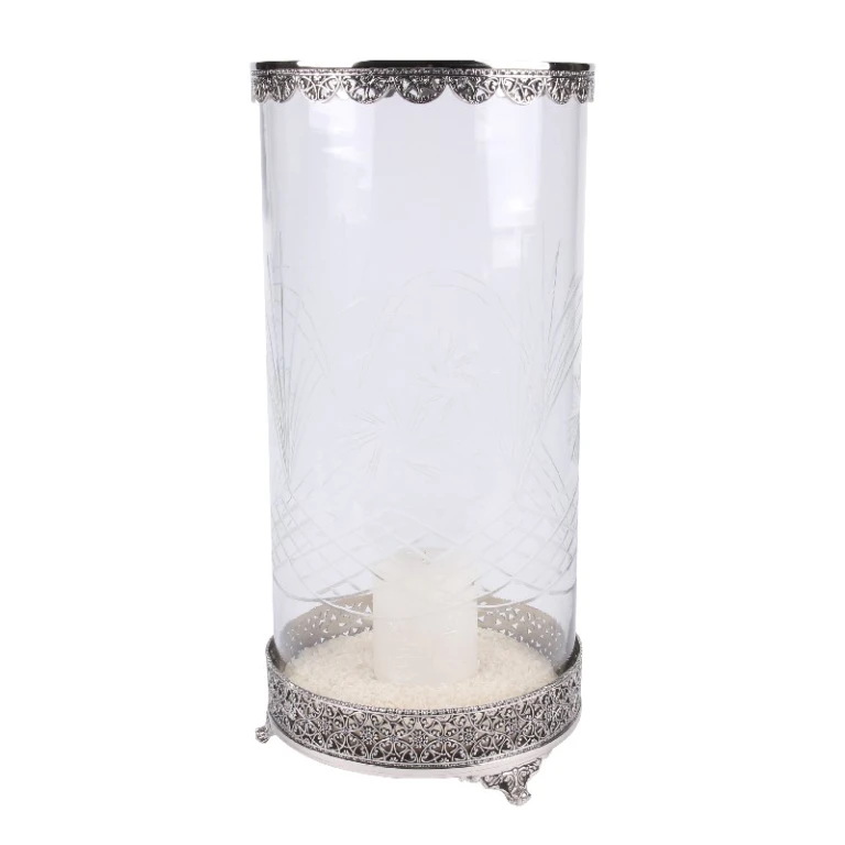 Windlicht Fadida - 45 cm - zilver - messing en glas