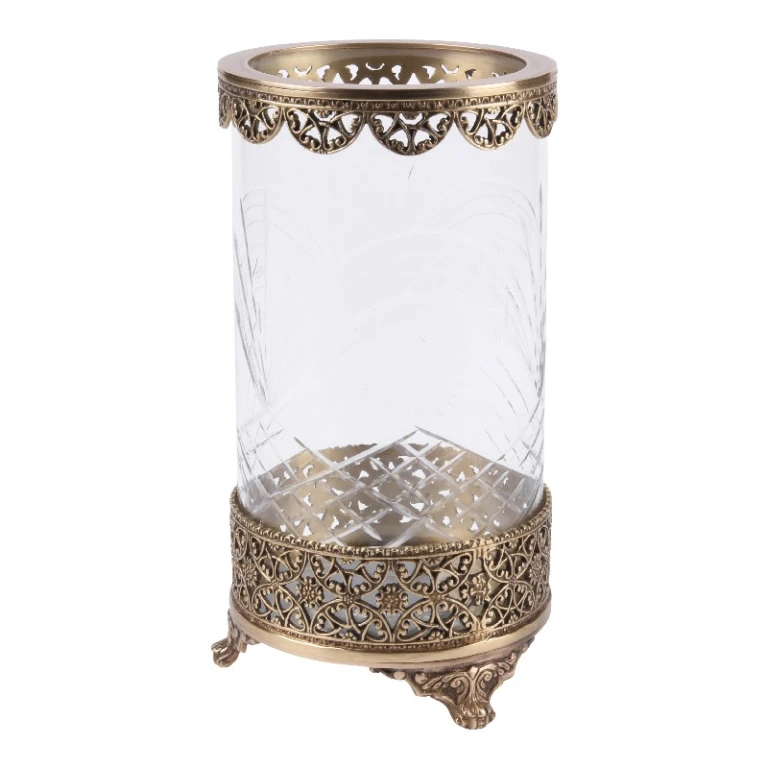 Windlicht Fadida - 23,5 cm - goud - messing en glas