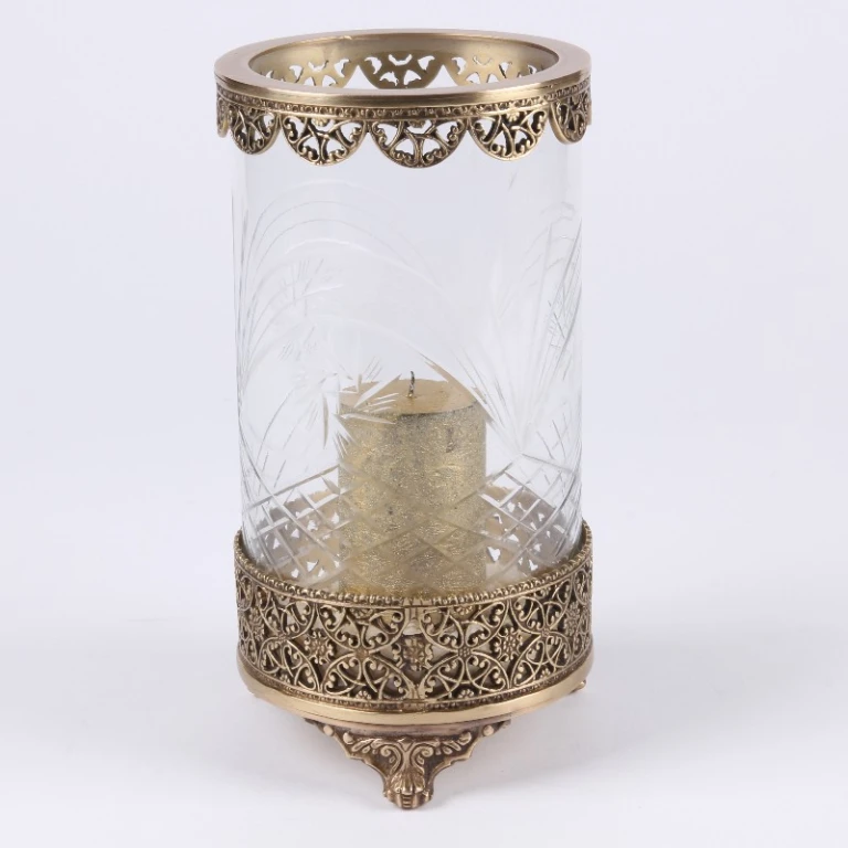 Windlicht Fadida - 23,5 cm - goud - messing en glas