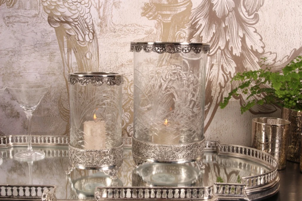 Windlicht Fadida - 23,5 cm - zilver - messing en glas