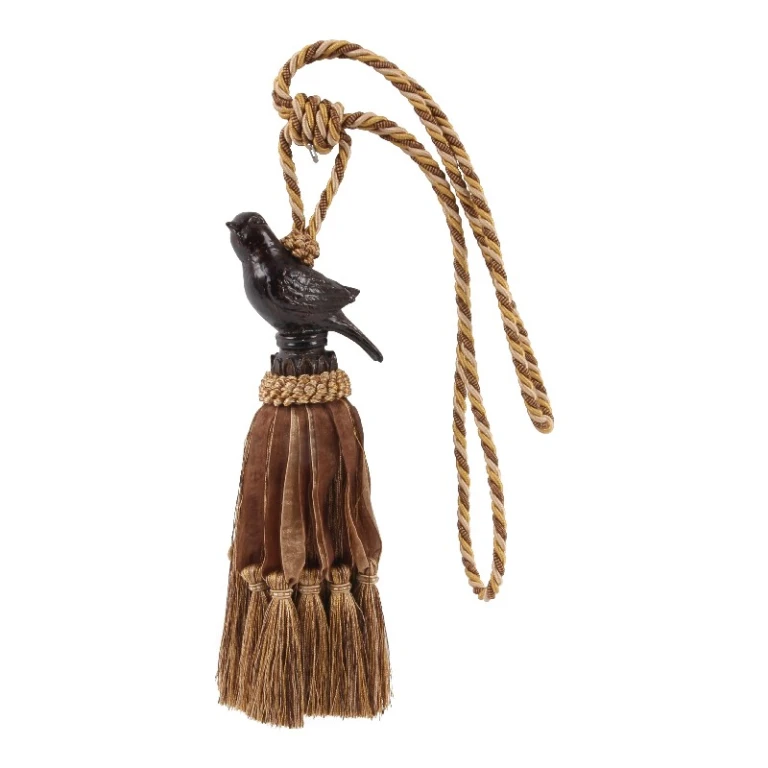 Gordijnkwast Vogel - 62 cm - bruin - stof