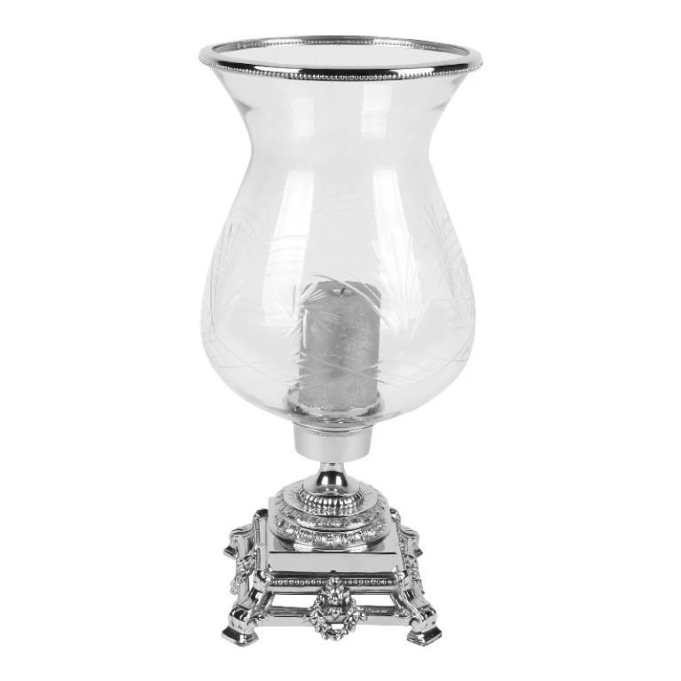 Windlicht Samira - 50 cm - zilver - messing en glas