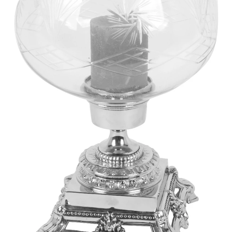 Windlicht Samira - 50 cm - zilver - messing en glas