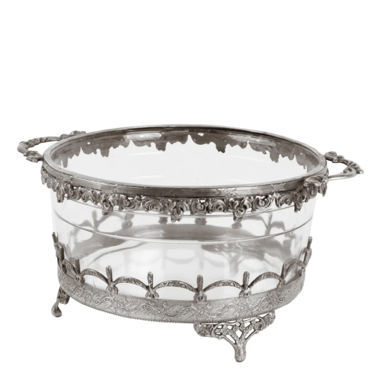 Waxinelichthouder - zilver - messing en glas - 14 cm