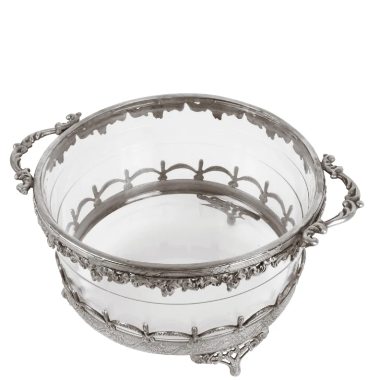 Waxinelichthouder - zilver - messing en glas - 14 cm