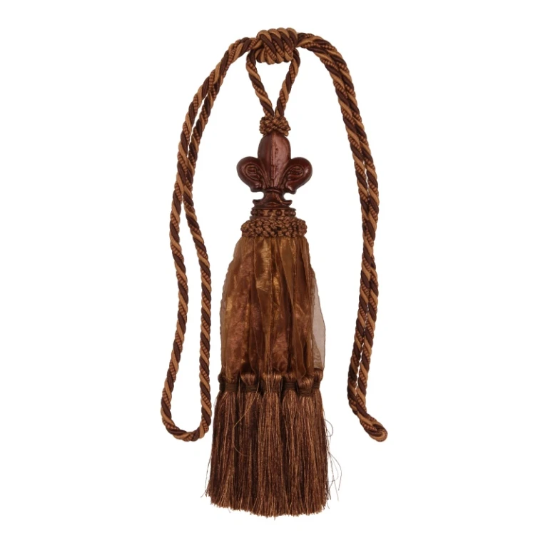 Gordijnkwast Fleur de Lis - 70 cm - bruin - stof