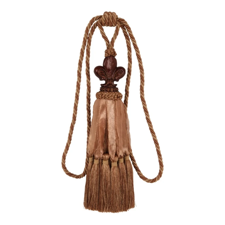 Gordijnkwast Fleur de Lis - 70 cm - bruin - stof