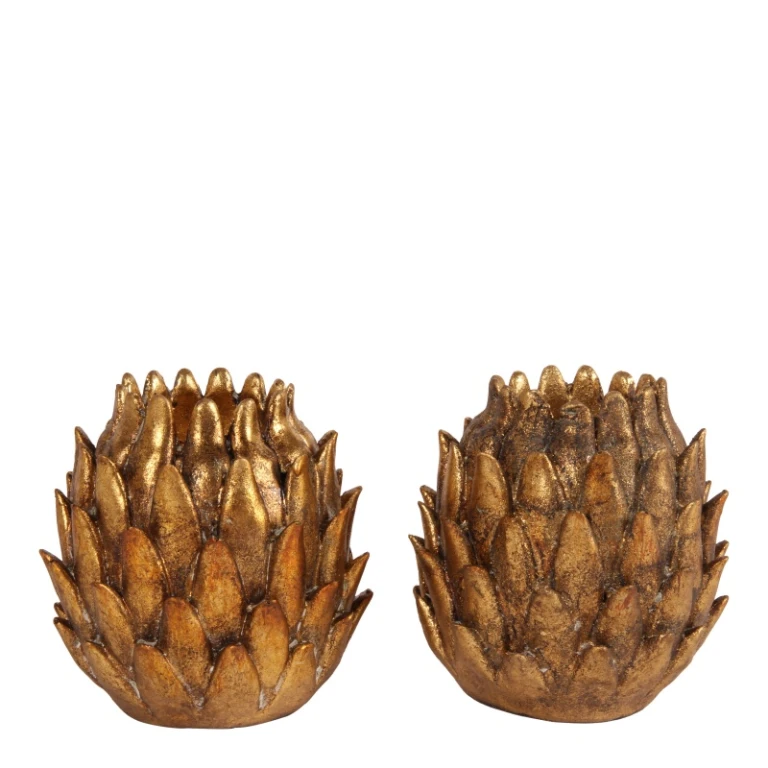 Theelichthouder Artisjok - goud - kunsthars - 9 cm