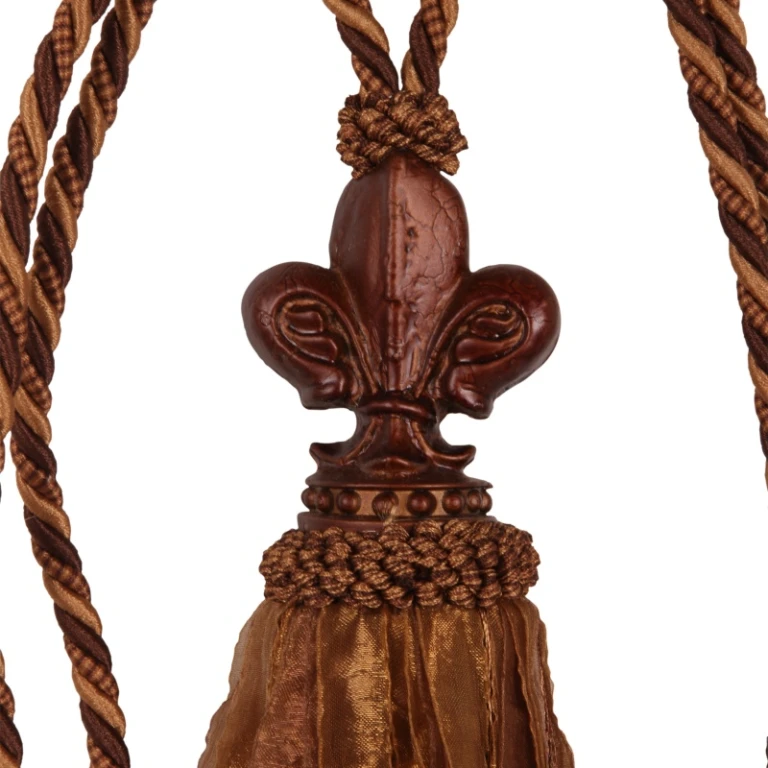 Gordijnkwast Fleur de Lis - 70 cm - bruin - stof