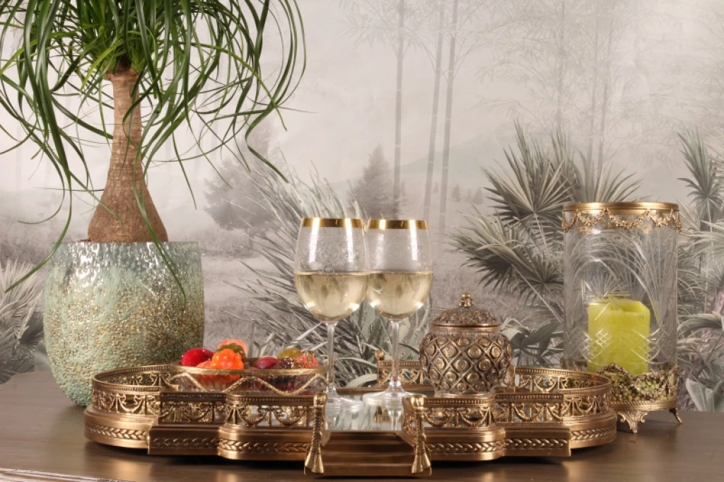 Windlicht - 25,5 cm - goud - messing en glas