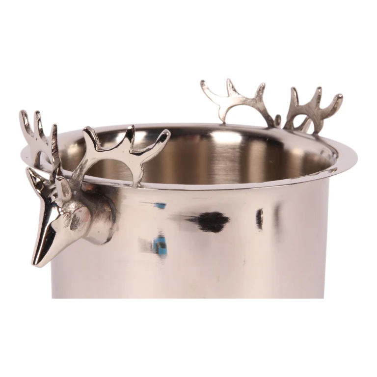Wijnkoeler met hertenkoppen - zilverkleurig messing - 24 cm - 1 stuk