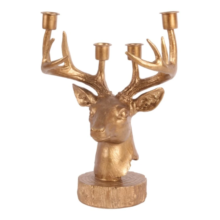 Kandelaar Hert - 31,5 cm - goud - kunsthars
