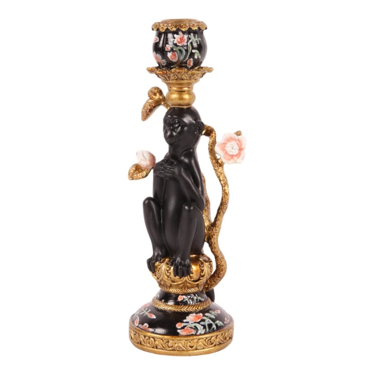 Kandelaar Aap - 25,5 cm - zwart - kunsthars
