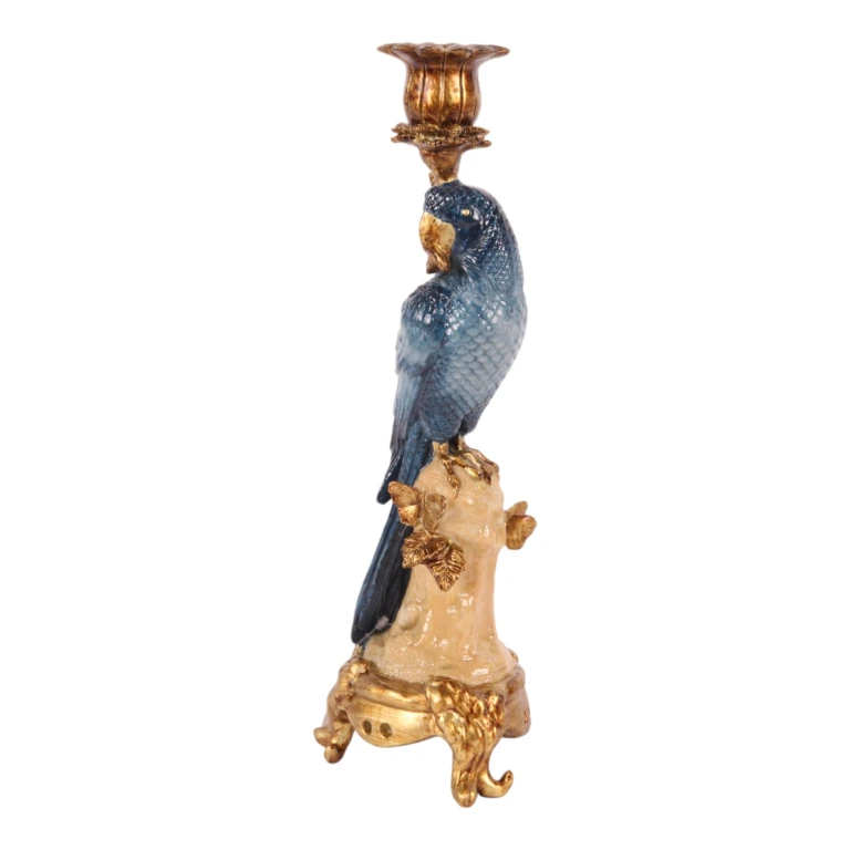 Kandelaar Papegaai - 33 cm - blauw - kunsthars