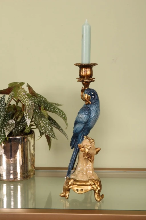 Kandelaar Papegaai - 33 cm - blauw - kunsthars