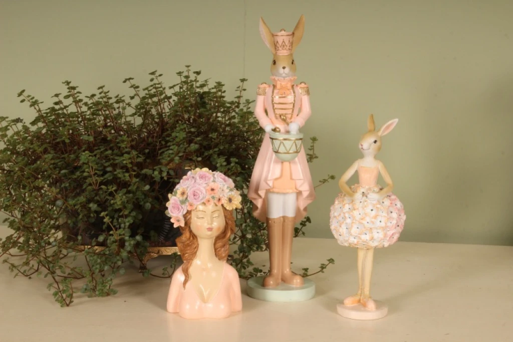 Konijnenbeeldje - roze - 22 cm
