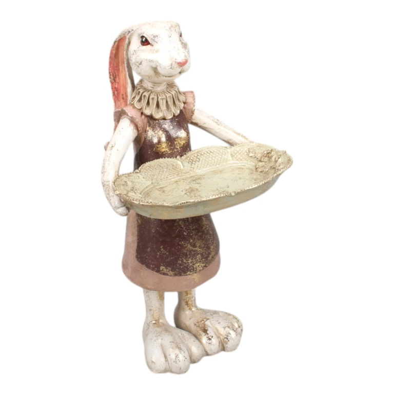 Konijnenbeeld met bord - mixed - 27 cm