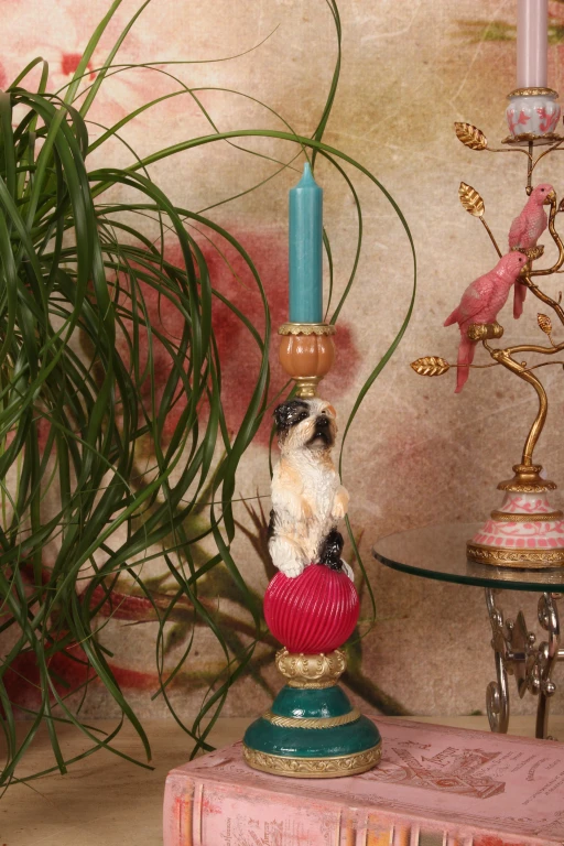 Kandelaar hond - 28,5 cm - meerkleurig - kunsthars