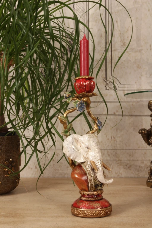 Kandelaar Olifant - 31 cm - veelkleurig - kunsthars