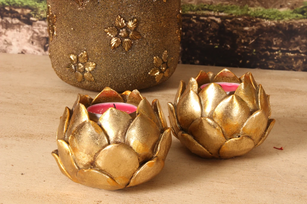Kandelaar Bloem - 7,1 cm - goud - kunsthars