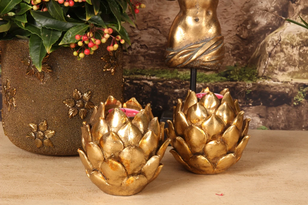 Kandelaar Bloem - 11 cm - goud - kunsthars