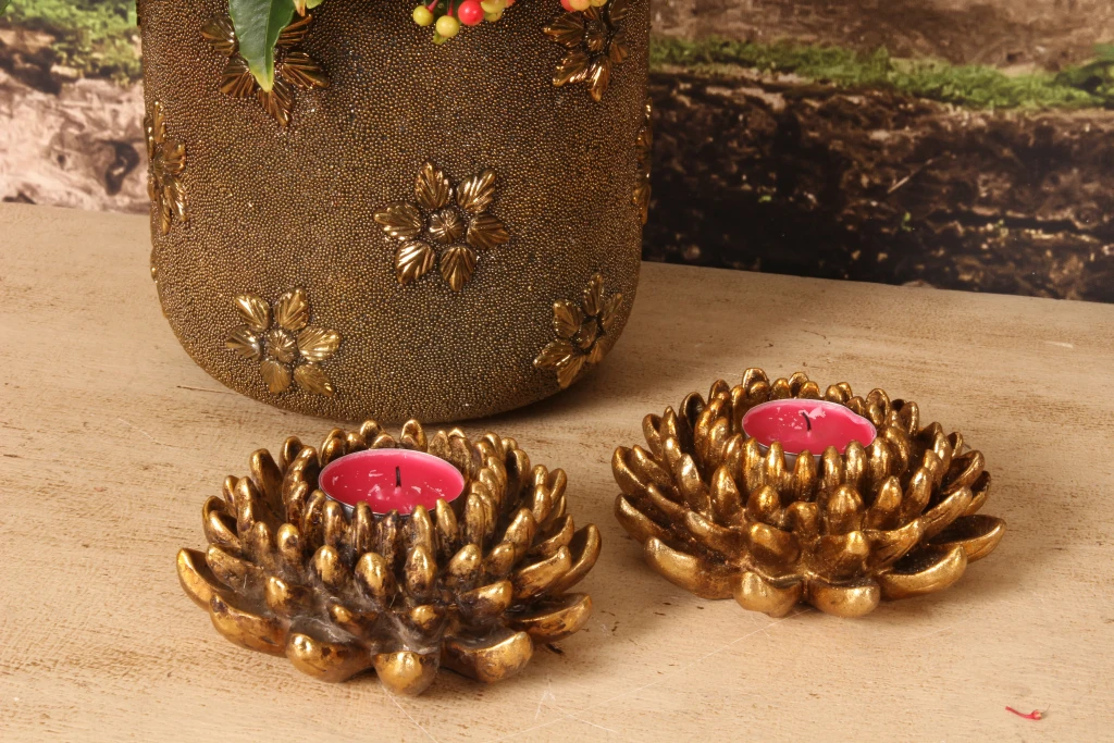 Kandelaar bloem - 12 cm - goud - kunsthars