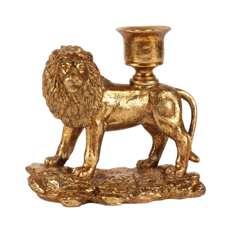 Kandelaar Leeuw - 13 cm - goud - kunsthars