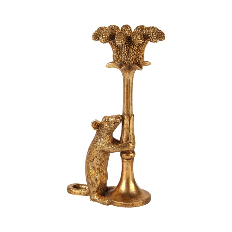 Kandelaar Muis - 22,5 cm - goud - kunsthars