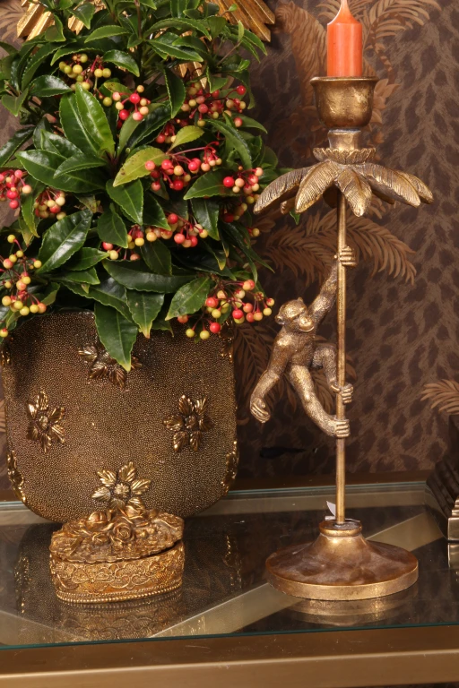 Kandelaar Aap - 31 cm - goud - kunsthars