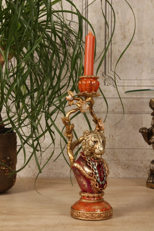Kandelaar Leeuw - 31 cm - goud - kunsthars