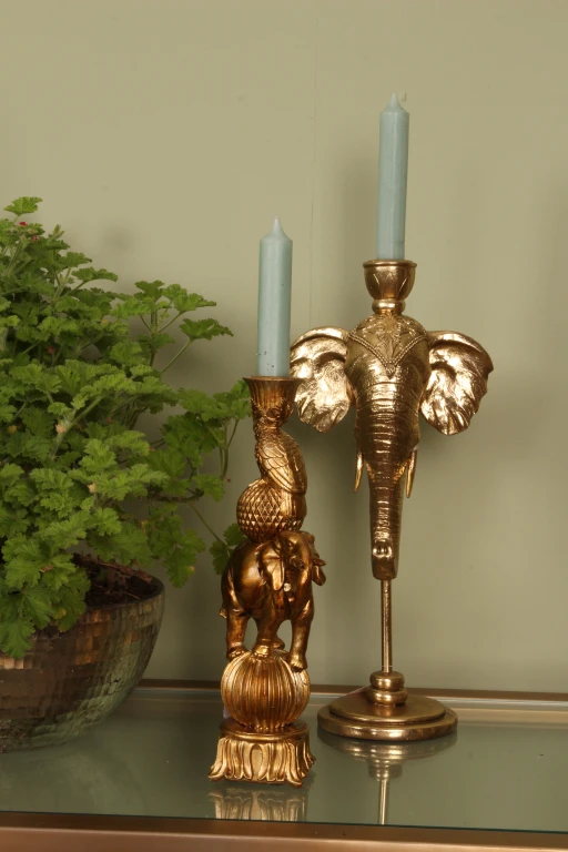 Kandelaar olifant - 27 cm - goud - kunsthars