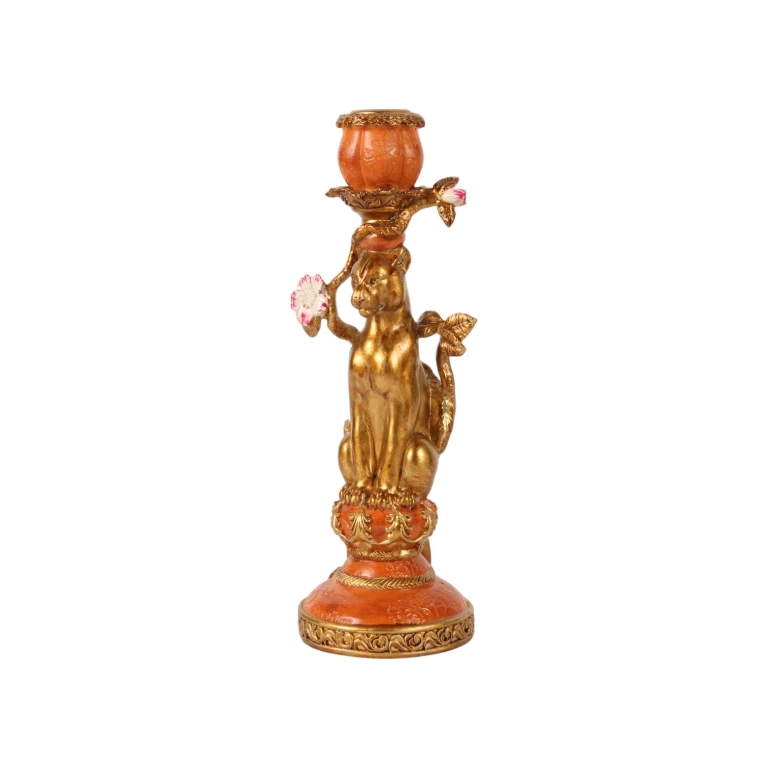 Kandelaar Luipaard - 26 cm - goud - kunsthars