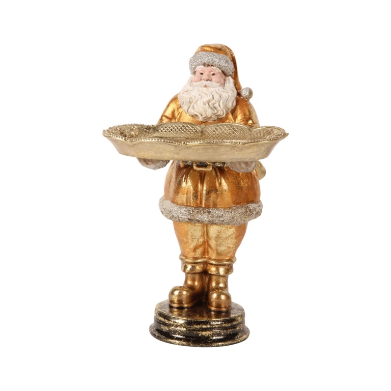 Kerstman met schaal - goud - 24 cm