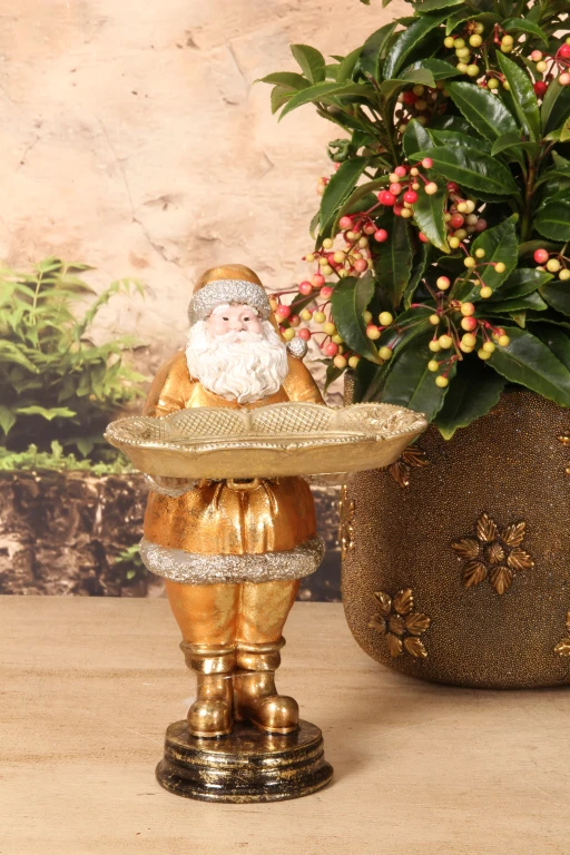 Kerstman met schaal - goud - 24 cm