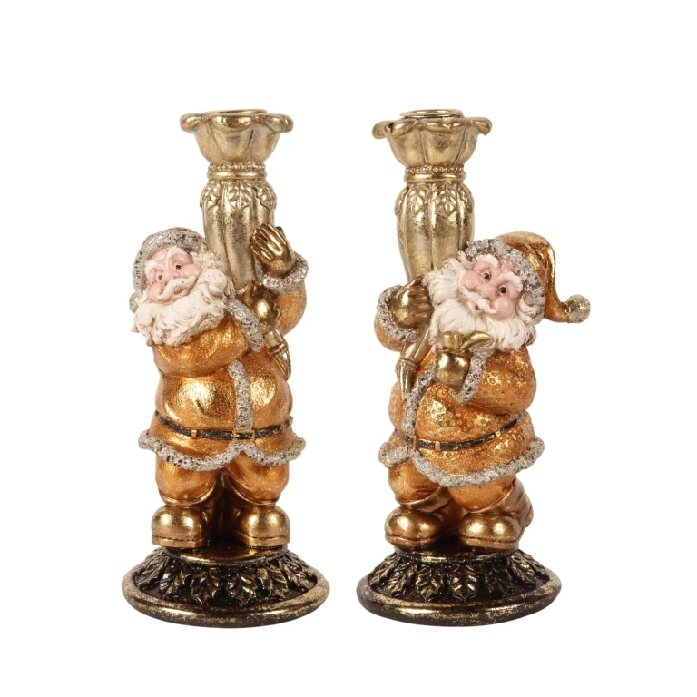 Kandelaar Kerstman - 23 cm - goud - kunsthars